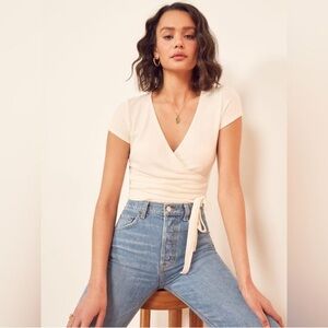 Reformation Off-White Wrap Flora Top